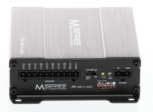 Preview: Audio System M-500.4 MD - Ultrakompakter 4-Kanal Digital Micro-Verstärker (4x 125 Watt RMS @ 2 Ohm / 2x 250 Watt RMS gebrückt)